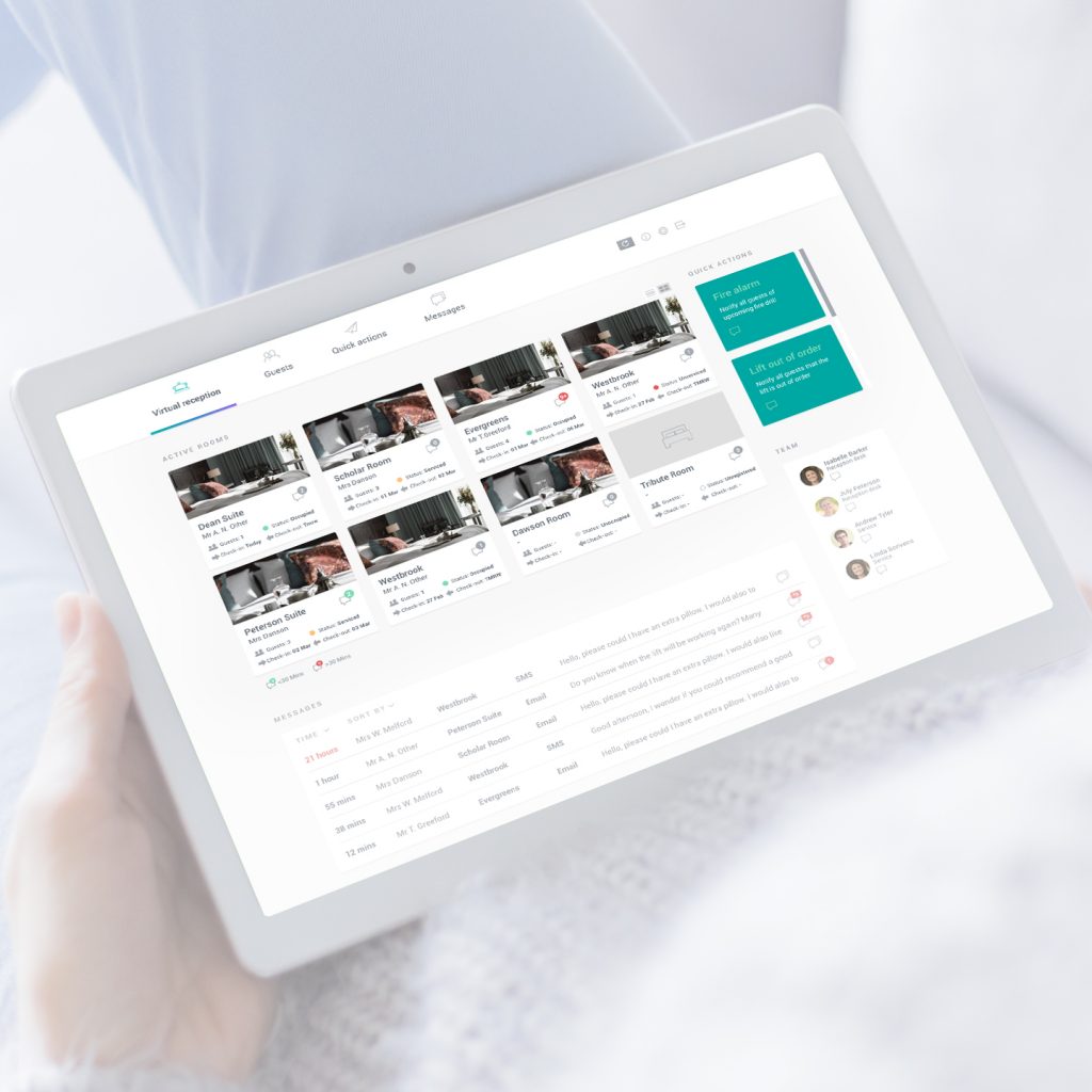 GuestTalk app design on tablet screen