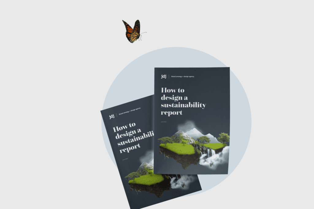 JDJ Creative 'How to design a sustainability report' guide front cover mockup