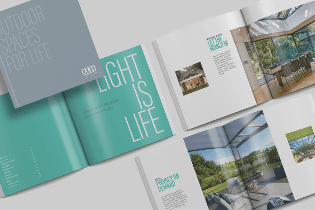 Brochure spreads showing creative graphic design