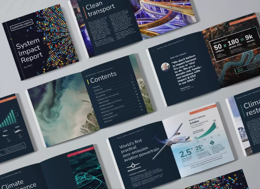 Mockup pages of Systemiq Capital's Impact report