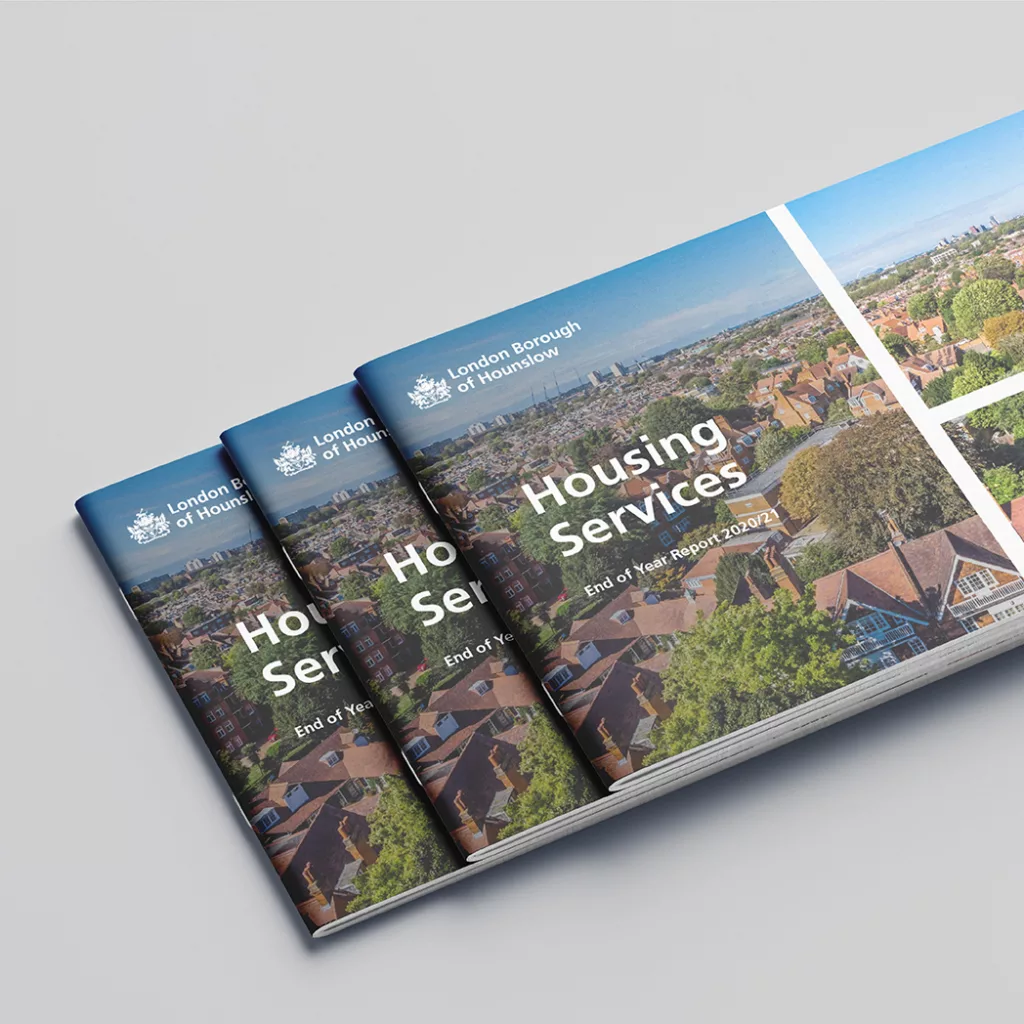 Mockup of the London Borough of Hounslow End of Year annual report designed by JDJ Creative.